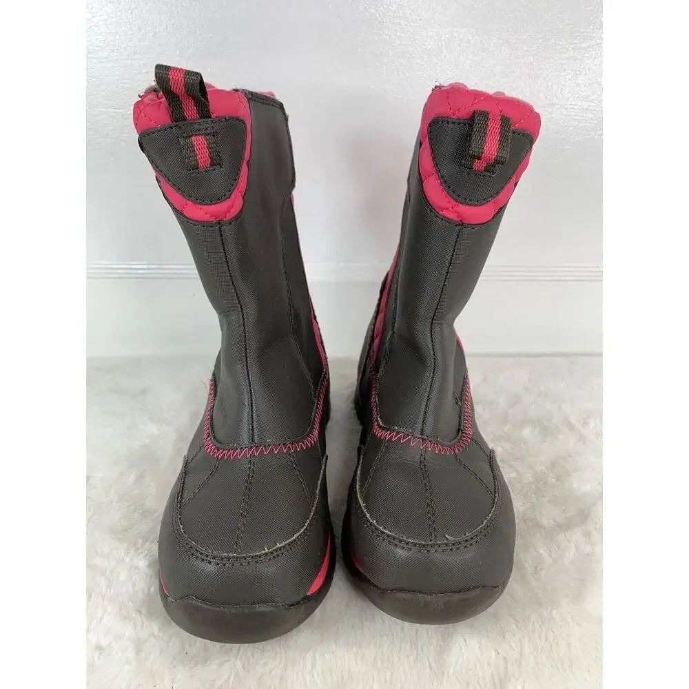 Girls Lands End Quilted Winter Boots Size 2M Pink & Black Water-Resistant